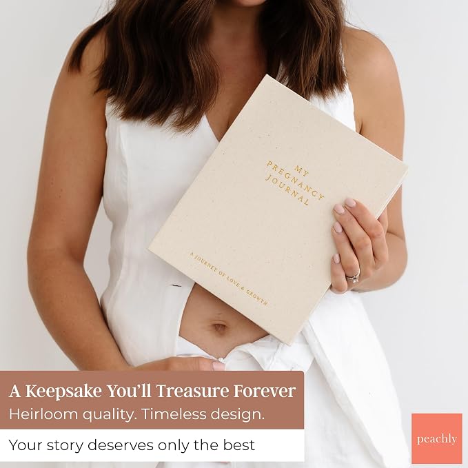 Peachly Pregnancy Journal for First Time Moms - Linen Memory Book | Gift-boxed 110-page maternity keepsake & pregnancy scrapbook. Bump photo pages, hospital & newborn checklists, archival paper - Image 2