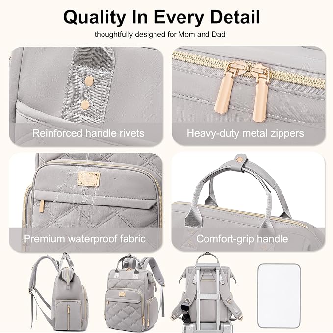 Diaper Bag Backpack Travel Diaper Backpack, Large Baby Diaper Bag with Changing Pad Baby Bag for Boys Girls, Insulated Pockets, Waterproof Baby Backpack for Mom & Maternity (Gray) - Image 6