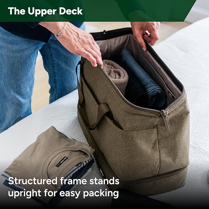 Halfday Double Decker Weekender 40L Travel Duffel Bag Water-Resistant, Dune | Overnight Carry-on with Bottom Shoe Compartment, Trolley Sleeve, Padded Strap, Interior Pockets, 3+ Days of Clothes - Image 2