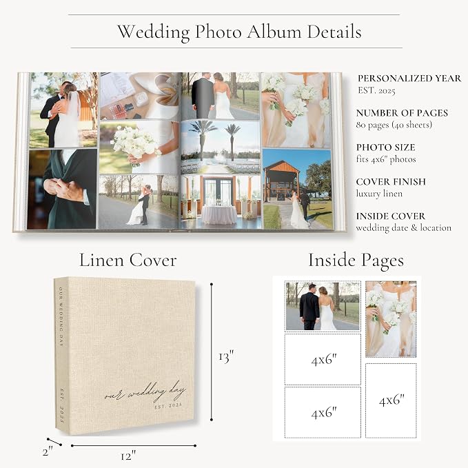 Wedding Photo Album 4x6 Pictures & Custom 2025 Year Linen Picture Scrapbook | 400 Pockets for Horizontal & Vertical Photos - Large Photo Album Book for Personalized Wedding Day Memory Keepsake - Image 7