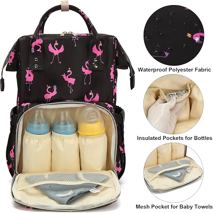 Flamingo Baby Diaper Bag Backpack for Women, Large Capacity Waterproof Maternity Travel Nappy Backpacks with Stroller Straps - Image 2