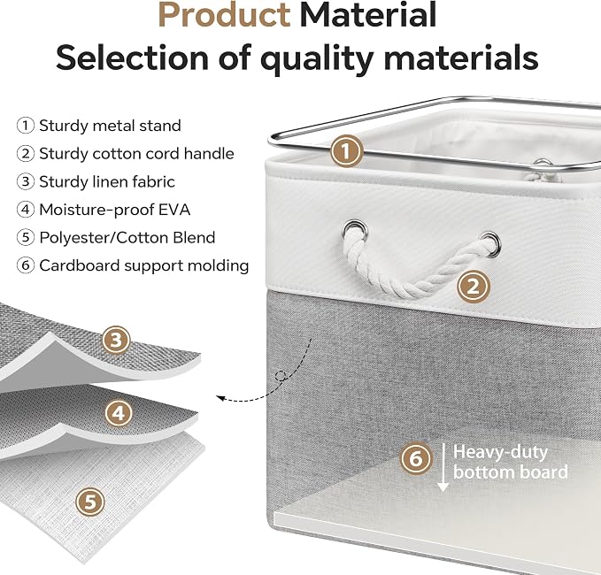 ECDYQXVU 13x13x13 Inch Storage Cube Bins Foldable Organizer Baskets 6 Pack | Soft Cotton Handles, Premium EVA Fabric, Hard Cardboard Bottom, Sturdy Metal Rim, Closet Shelf, Living Room, Bedroom, Laundry - Image 3