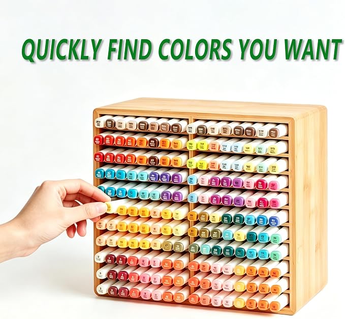 Bamboo Marker Organizer, Holds 176 Markers with 22 Compartments | Wooden Desktop Storage Holder For Alcohol Markers,Pens,Pencils,Art Brushes, Stationary Organizer for Home, Classroom, Office - Image 7