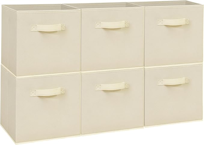 Easi Storage Cubes, 11 Inch Storage Bins, Set of 6, Foldable Fabric Cube Storage Organizer With Handles, Closet Cube Storage Bins, Collapsible Cubby Storage Organizer for Shelves,Offices, Beige by Unknown