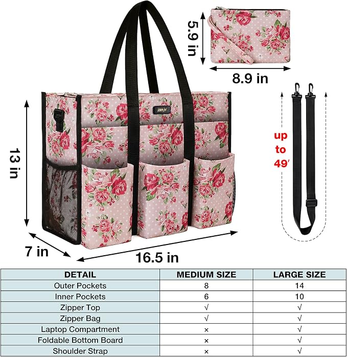 IBFUN Utility Tote Bag with 24 Pockets, Large Teacher Travel Tote for Women | Large Work Tote Bag 2pcs with Zipper for Travel Daily School Teacher Nurse, Large Lightweight Laptop Shoulder Bag Handbag - Image 6