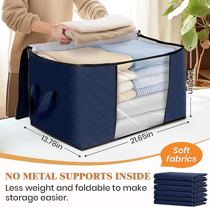 8 Pack Storage Bags for Clothes Blanket Storage Bins with Lids | Foldable Closet Organizers with Zippers,Window and Handles,Fabric Storage Bins for Sweater,Comforter,Bedding,Dorm essentials - Image 2