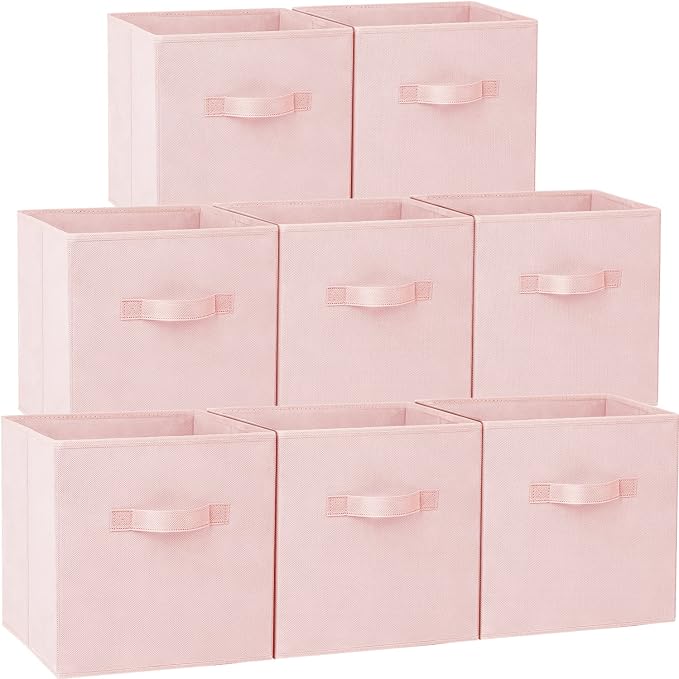 Storage Cubes - 11 Inch Heavy Duty Fabric Storage Bins for Shelves Closet, Cube Organizer - 8 Pack Collapsible Cube Storage Bins Baskets for Organizing Clothes Blankets Toys (Pink) by Criusia