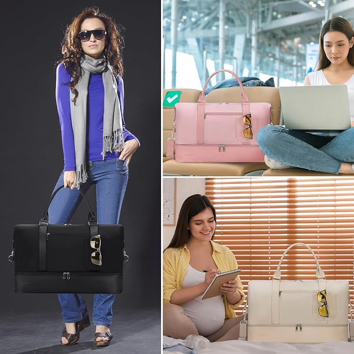 Women's Weekender bag Travel Duffel Bag with Shoe Compartment 21-inch Airline-Approved Carry-On, 2-Piece Overnight Bag Set Personal Item Luggage - Image 7