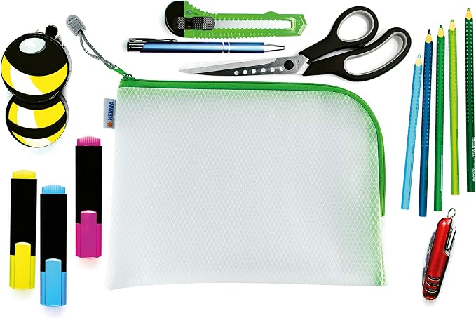 Herma 20010 Zip Toiletry Bag A5, Transparent (26 x 20 cm) Small Zippered Travel Pouch for Cosmetics, Liquids, Make-up, Toothbrush, Clear Cosmetic Bag with Zipper in Green - Image 7