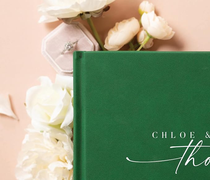 Personalized Guest Book - 11.5" x 8.5" Custom Bride & Groom Names with Bookmark and Hard Cover 140 GSM Blank Pages, for Weddings Guest Book, Engagements, Birthdays, Special Events, Emerald - Image 3