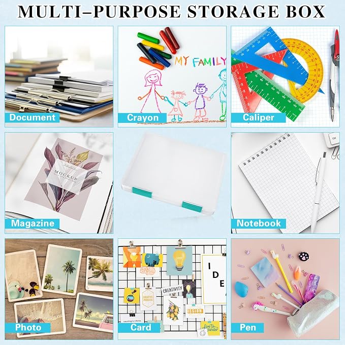 6 Pcs Clear Paper Storage Box,12.4 x 9.84 x 1.18 Inches,Dark Green | A4 Plastic File Box Document Paper Organizer Storage Board Game Project Cases Containers with Buckle for Craft, Magazine - Image 5