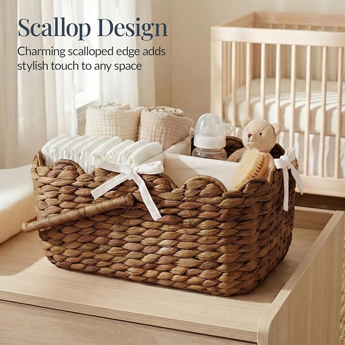 Best Choice Products Baby Diaper Caddy Organizer, Large Portable Handmade Nursery Basket w/Removable Divider & Handles, Handwoven Changing Table Storage Bin for Nursery Organization - Chestnut - Image 3
