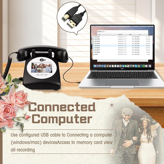 Video Audio Guest Book Wedding Phone,1080P HD Video Phone Guestbook, Preserve Your Special Occasions, Ideal for Wedding Bridal Shower, Birthday, Graduations, Baby Shower(Black) - Image 4