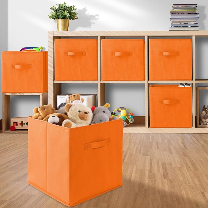 Casafield Set of 12 Collapsible Fabric Cube Storage Bins, Orange - 13" Foldable Cloth Baskets for Shelves, Cubby Organizers & More - Image 5