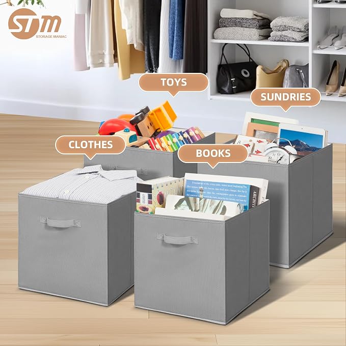 STORAGE MANIAC Storage Cubes, 13 Inch Collapsible Storage Bins with Handles, 8 Pack Fabric Foldable Bins for Organization, Durable Storage Bins for Closet, Shelves, Offices, 8-Pack Grey - Image 2