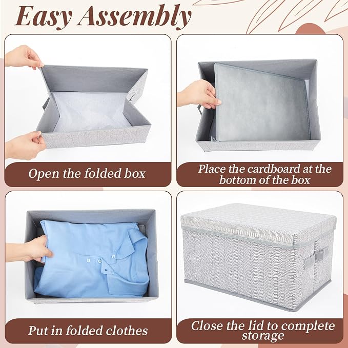 LemonRoad 6 Pack Large Storage Keepsake Box 14'' x 10'' x 8'' Collapsible Storage Cubes Bins with Removable Lids, Foldable Fabric Closet Organizers with Handles for Home Memories Souvenirs - Image 6