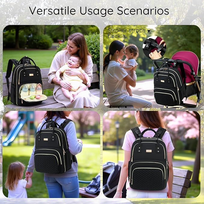 AIJIEKE Diaper Bag Backpack, Large Multi-functional Diaper Backpack, Black | Waterproof lightweight baby backpack. With changing pad, stroller straps, insulated & wet/dry pockets. Mom & dad essential - Image 3