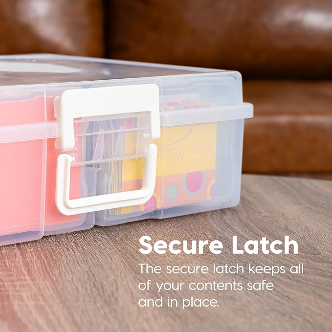 IRIS USA Photo Storage Box |Made in USA| 16 Cases - (2-Pack) - Clear | Fits 4" x 6" Pictures / Built-In Handle / Organizing Containers for Tasks, Stickers, Ephemera & Flashcards - Image 5