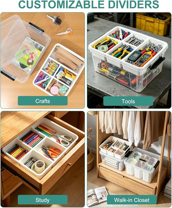 EOENVIVS 17 QT Clear craft storage organizer box with Removable Tray, Plastic storage bins with lids for Kids Art Supplies, Toys, Beads, Tools, Sewing & Classroom Clear+Black Bulcket - Image 4