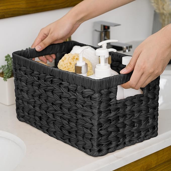 GRANNY SAYS Black Wicker Basket,Decorative Woven Baskets for Storage,2-Pack | Waterproof Plastic Black Baskets for Shelves,Storage Basket Organizer,Wicker Storage Basket for Organizing,Black Woven Basket - Image 7