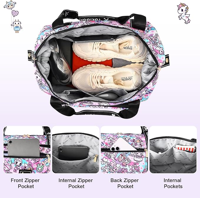 tokidoki Travel Duffle Bag, Weekender with Shoe Compartment Toiletry Bag | many compartments: laptop sleeve, wet-dry pocket, trolley sleeve. Includes toiletry bag. Carry-on. - Image 3