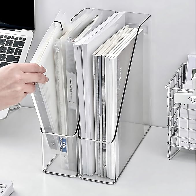 2-Pack Clear Acrylic Vertical Magazine File Holders – Desktop Organizer for Books, Documents, Binders, Envelopes, Includes 3 Bonus Silicone Bookmarks - Image 4
