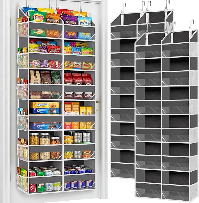 2 Pack Over The Door Organizer 6 Tiers, Extra Large Behind Door Storage of 12 Compartments, 80 lbs Weight Capacity Hanging Storage Organizer with Clear Window Kids Toys,Shoes (6 Tiers - Grey) by Ofiray-home