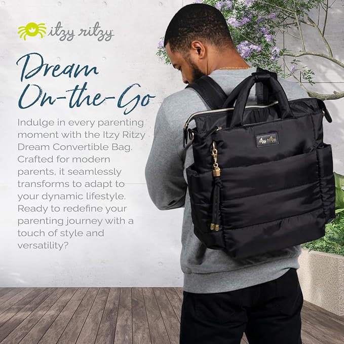 Itzy Ritzy Dream Convertible Diaper Bag Tote Backpack - Baby Diaper Bag with 14 Pockets, Changing Pad & More (Midnight Black) - Image 8