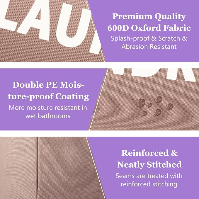 125L Extra Large Laundry Basket with Handles, Folding Dirty Clothes Hamper, Independent Laundry Hamper in 600D Oxford Fabric, Rugged Storage Basket for Family, Dorm, Khaki - Image 6