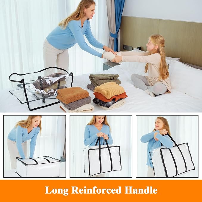 3 Pack Clear Storage Bags for Clothes Blanket Comforter & Bedding | 40L Plastic Storage Bag with Zipper, Foldable Closet Organizer, Moving Bags, Under-Bed Storage - Image 3