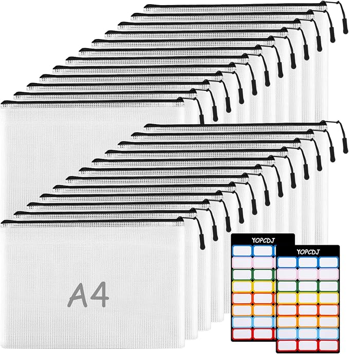 24pcs A4 Mesh Zipper Pouch File Bags, Black Reusable Zipper Bags for Organizing Storage, Waterproof Puzzle Bag, Zipper File Bags for Board Game Storage and School Office Supplies by YOPCDJ