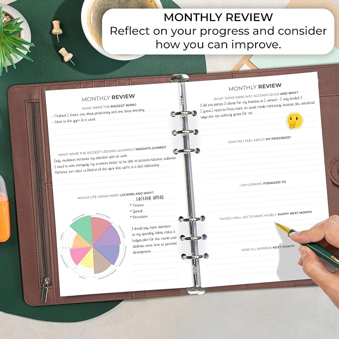 Clever Fox Weekly Planner Binder, Undated Daily A5 Eco Leather Terracotta | 7 x 10 in with A5 pages, mini 3 ring portfolio organizer, work time manager, day runner, agenda book with monthly calendars - Image 5