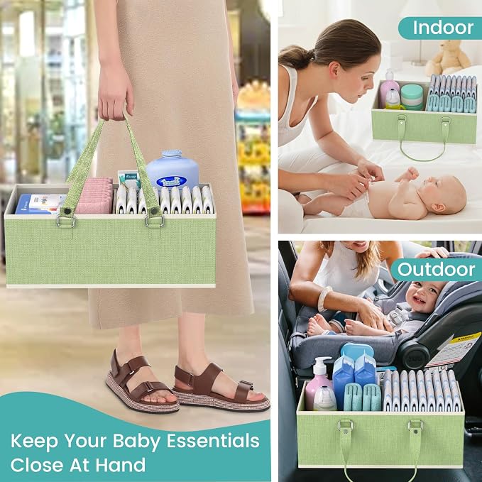 2in1 Baby Diaper Caddy Organizer Cart, 3-Tier Rolling Cart, Metal Diaper Caddy Carts, Bedside Carts for Nursery Essentials Storage, Detachable Dividers, Large Capacity, Green - Image 5