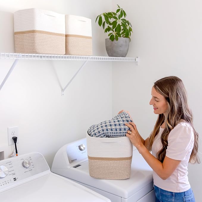 NaturalCozy Storage Cubes 11 Inch Cotton Rope Woven Baskets for Organizing, 3-Pack | Cube Storage Bin | Square Storage Baskets for Shelves Organizer, Classroom, Kids Toy Bins, Closet, Baby Nursery - Image 7