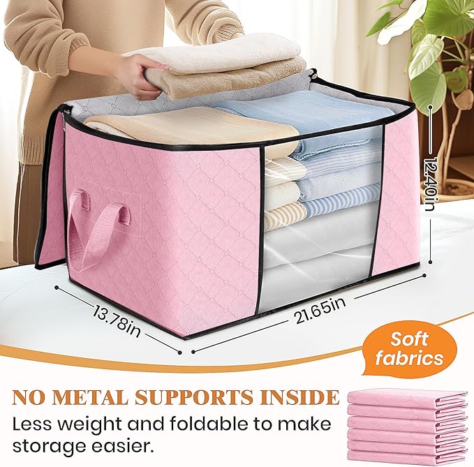 10 Pack Storage Bags for Clothes Blanket Storage Bins with Lids | Foldable Closet Organizers with Zippers,Window and Handles,Fabric Storage Bins for Sweater,Comforter,Bedding,Dorm essentials - Image 2
