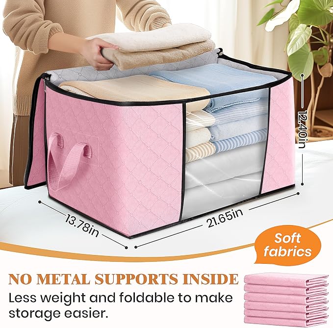 4 Pack Storage Bags for Clothes Blanket Storage Bins with Lids | Foldable Closet Organizers with Zippers,Window and Handles,Fabric Storage Bins for Sweater,Comforter,Bedding,Dorm essentials - Image 2