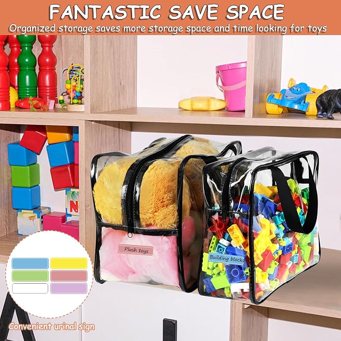 6Pcs 3Large & 3XL Toy Storage Bags with Labels Reusable Clear Toy Organizer | PVC Waterproof Transparent Organizer Bags with Zipper for Building Blocks, Puzzle, Board Games Travel Storage, Save space - Image 4