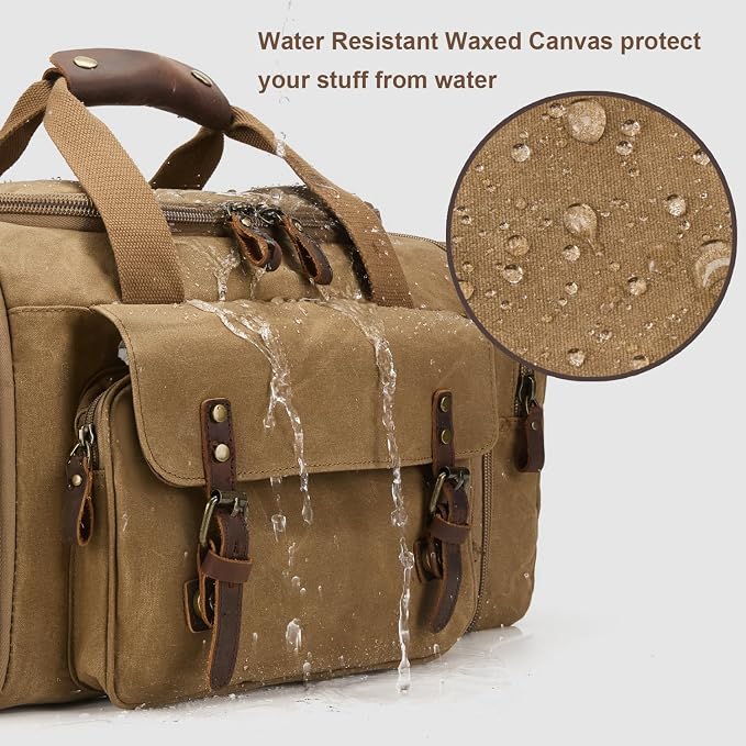 Waxed Canvas Duffel Bag 50L, Khaki | Waterproof, Travel, Overnight, Weekender - Image 2