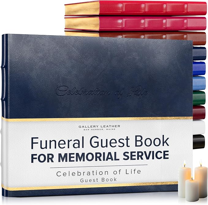 Gallery Leather Funeral Guest Book for Memorial Service and Celebration of | Life with 192 Lined Pages - Hardcover, Bound Leather Guest Sign in Book - 7 x 9 - Acadia Navy by GalleryLeather