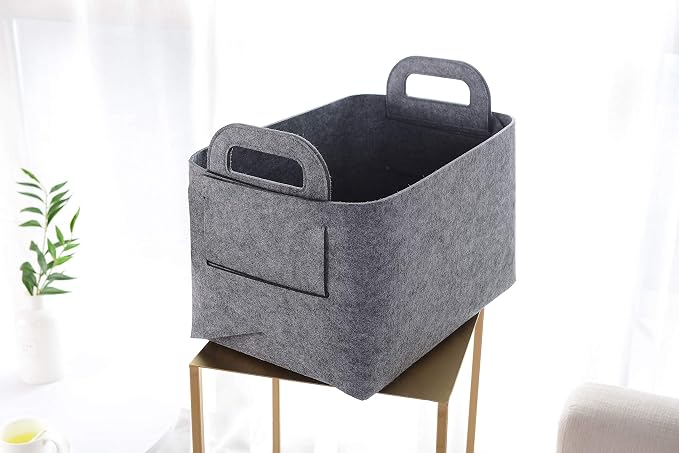 Minoisome Storage Basket Felt Storage Bin Collapsible& Convenient Box Organizer with Carry Handles for Office Bedroom Closet Babies Nursery Toys Laundry (Gray, 15.7inch（L）×11inch（W）×10inch（H）) - Image 5