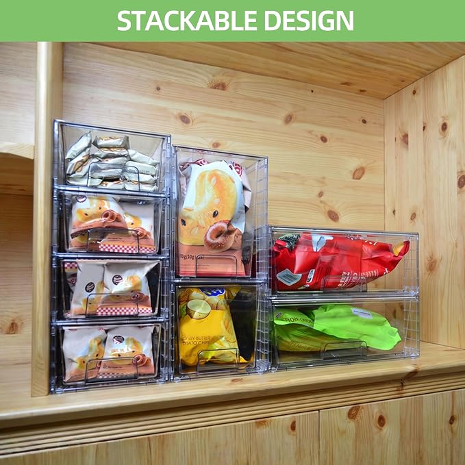 Medium Clear Stackable Storage Drawers (2 Pack), High-strength Acrylic Organizer Bins with Handles, Plastic Drawers for Fridge Bathroom Cabinet Closet Undersink Pantry Kitchen Makeup Storage - Image 2