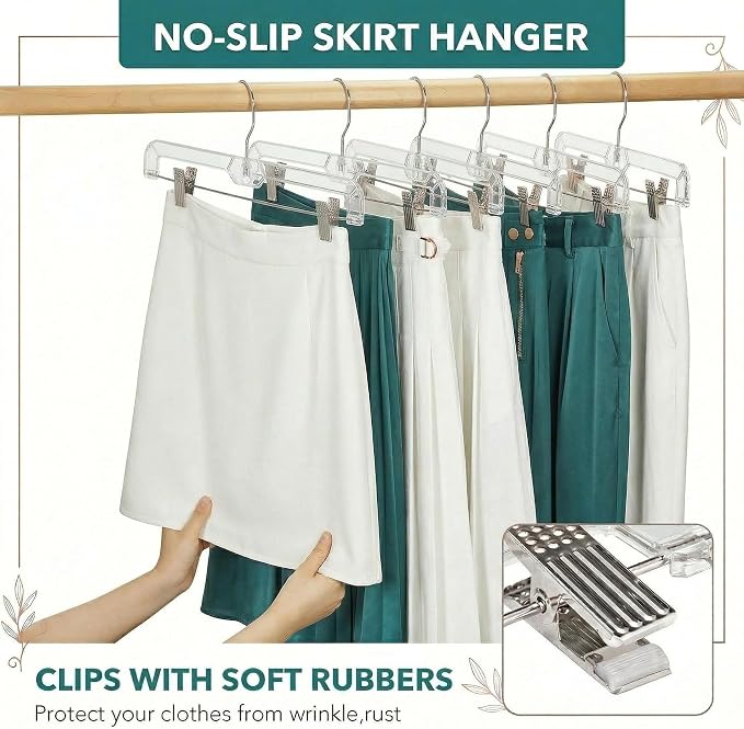HOUSE DAY 120 Pack Clear Pants Hangers with Clips, Plastic Skirt Hangers for Women, 14 Inch Clip Hanger for Pants, Skirts, Jeans, Shorts, Legging, with 360-degree Swivel Hook, 2 Adjustable Clips - Image 5