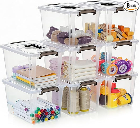 Citylife 8 Packs 6 QT Plastic Storage Bins with Latching Lids Clear Storage Box with handle Stackable Storage Containers for Organizing Snacks, Crafts, Toys, Tools by CITYLIFEHomeOrganization