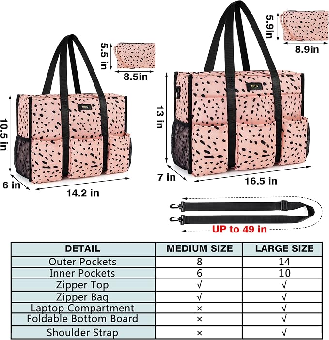 IBFUN Utility Tote Bag with 24 Pockets, Large Teacher Travel Tote for Women | Large Work Tote Bag 2pcs with Zipper for Travel Daily School Teacher Nurse, Large Lightweight Laptop Shoulder Bag Handbag - Image 8