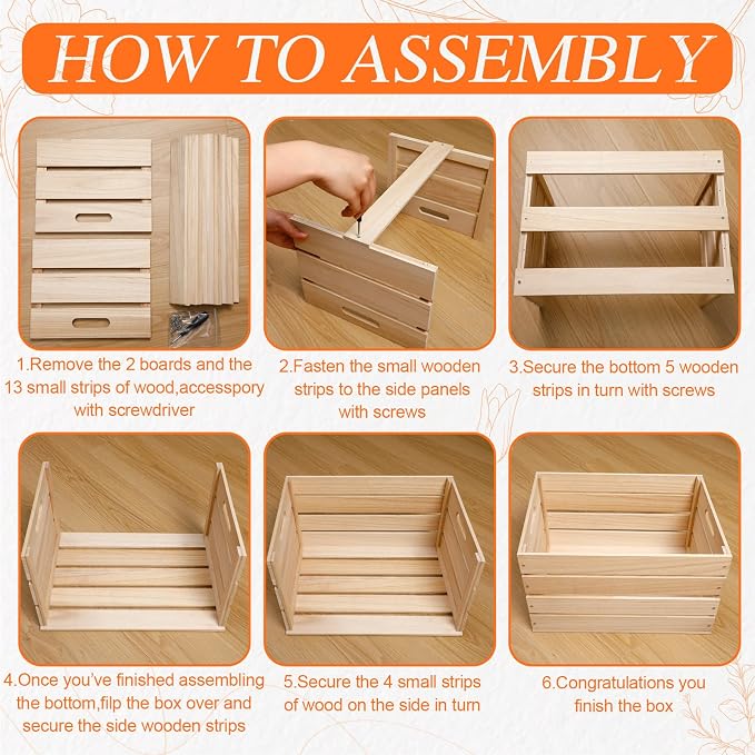 Weysat 3 Pack Large Wood Crates Box for Storage 12 x 10 x 8 Inch Unassembled Wooden Milk Crates with Handle Decorative Nesting Box for Display Rustic Decor DIY Office Home Retail Art Craft (Wood) - Image 4