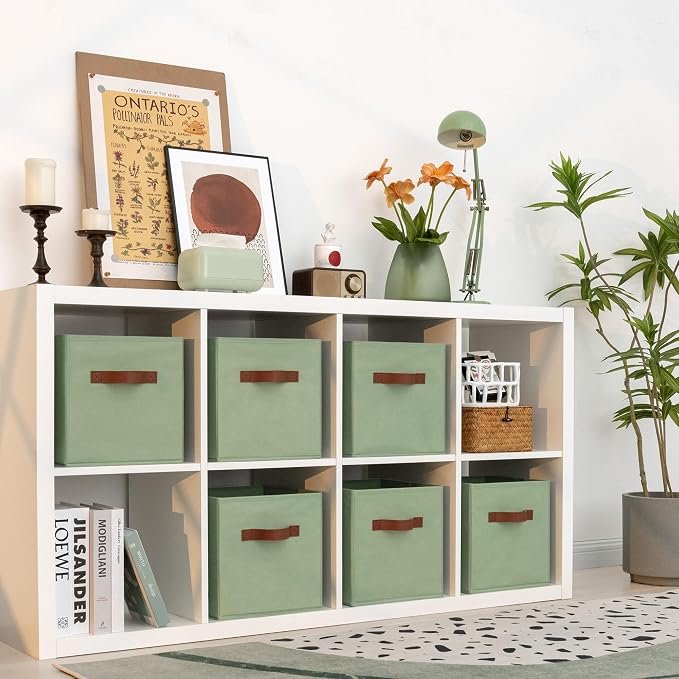 GRANNY SAYS 11 Inch Fabric Storage Cubes, 6-Pack, Sage Green | Collapsible Cube Storage Bins with Thickened Base Plate, Sturdy Handles, Decorative Baskets for Shelves, Closet - Image 5