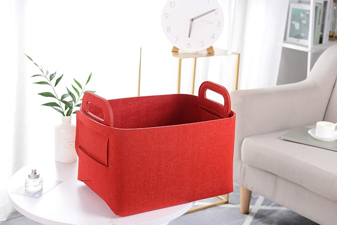 Minoisome Storage Basket Felt Storage Bin Collapsible& Convenient Box Organizer with Carry Handles for Office Bedroom Closet Babies Nursery Toys Laundry (Red, 19.9inch（L）×13.6inch（W）×12.6inch（H）) - Image 2