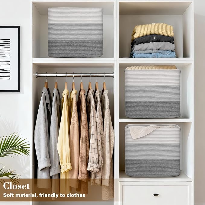 15×13 Inch Storage Cubes, 3 Pack Cube Storage Bins for Organizing, Cotton Rope Woven Baskets for Shelves, Bathroom, Kids Room, Closets, Baby Nursery - Image 9