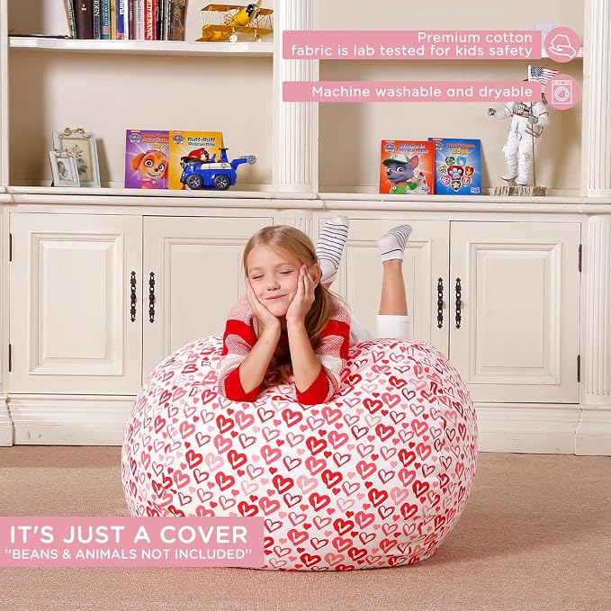 Aubliss Stuffed Animal Bean Bag Storage Chair, Beanbag Covers Only | for Organizing Plush Toys, Turns into Bean Bag Seat for Kids When Filled, Medium 32"-Canvas Pattern Heart - Image 5
