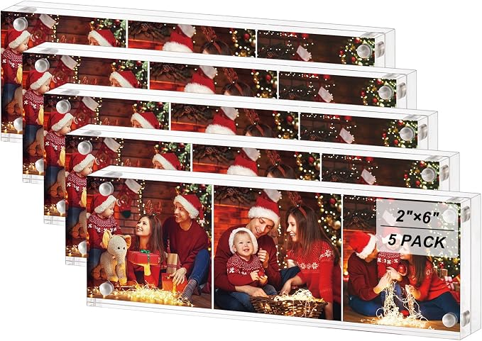 Boxalls 2x6 Inches Acrylic Picture Frames - 5 Pack, Clear Frameless 2x6 Photo Frames with Magnetic, Double Sided Transparent Desktop Frame (5 Pack) by BOXALLS